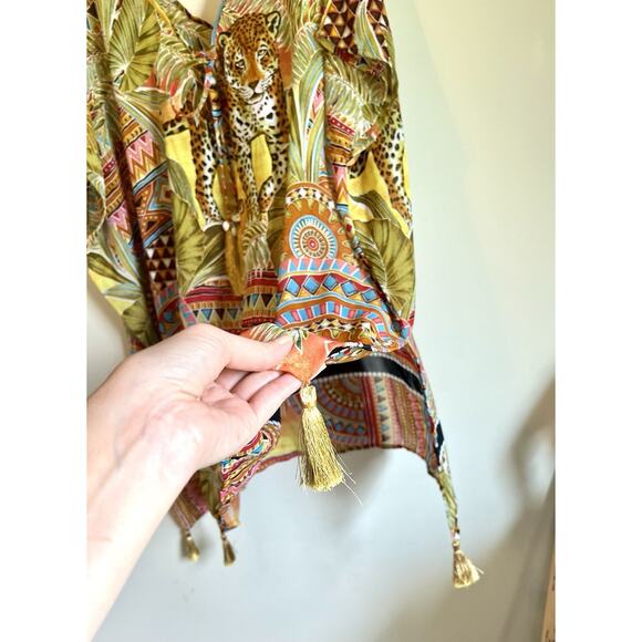 VIOLET SKY Beach Swim Cover Up Kimono Jungle Safari Tassels Resort Cruise XLarge - Picture 9 of 10